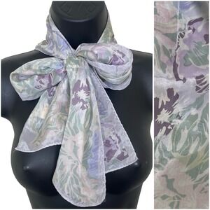 Vintage Glentex Rectangle‎ Silk Neck Purse Scarf Purple Pastel Floral Watercolor